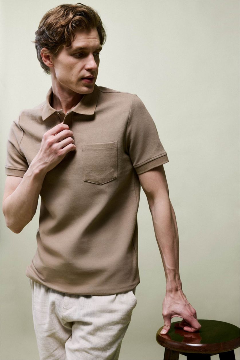 HOMME Beige Polo à manches courtes Coupe régulière
