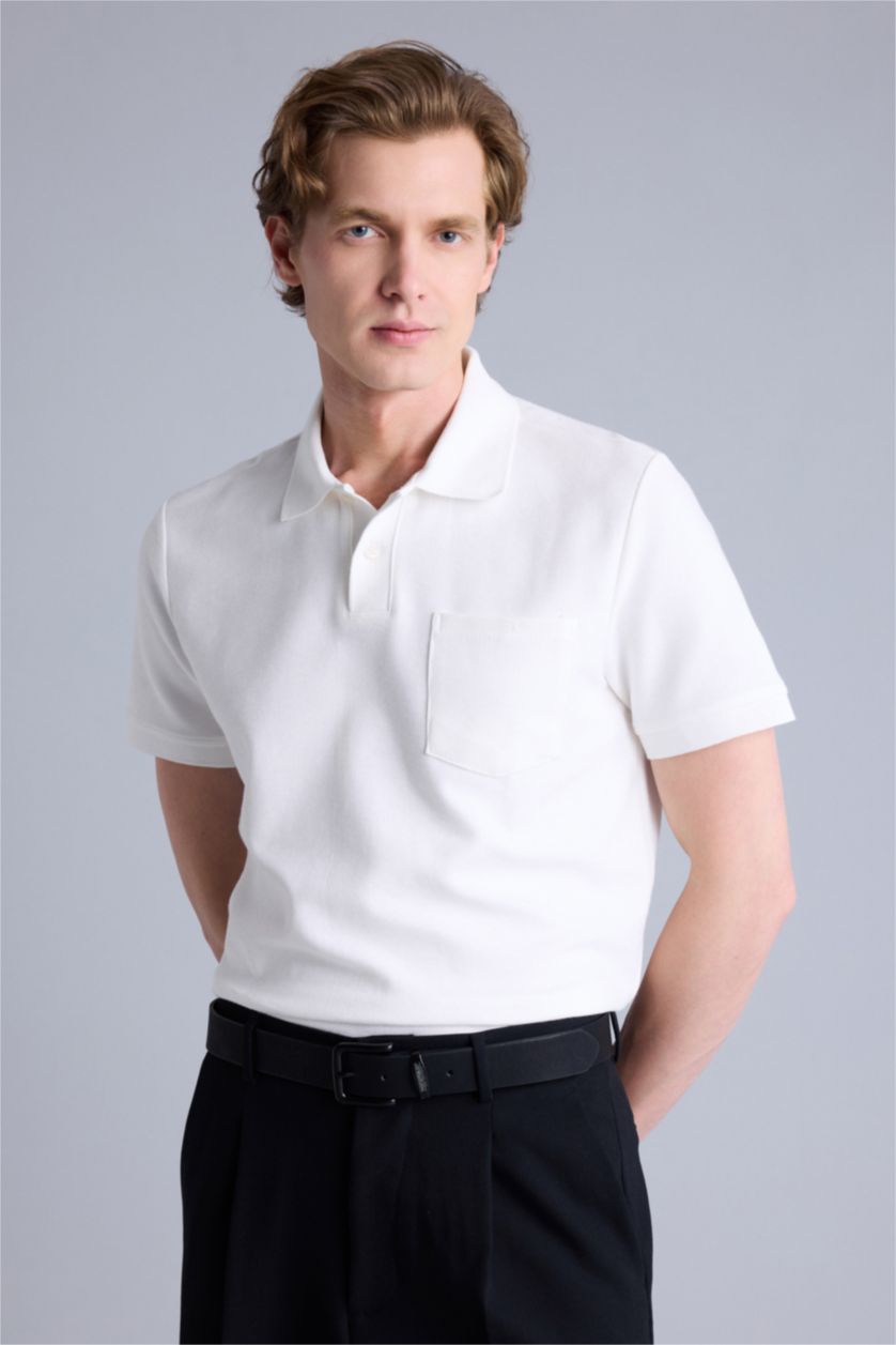 Erkek Ekru Regular Fıt Polo Yaka Kısa Kollu Polo Tişört