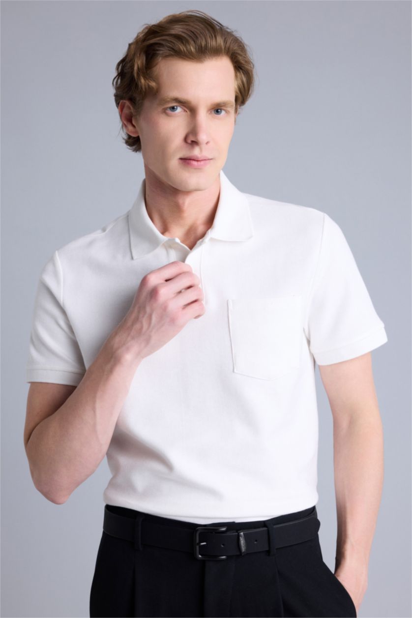 Erkek Ekru Regular Fıt Polo Yaka Kısa Kollu Polo Tişört