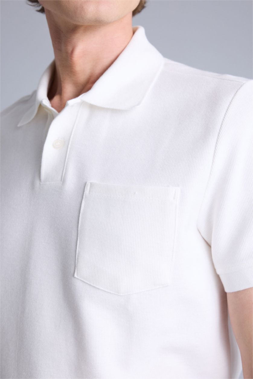Erkek Ekru Regular Fıt Polo Yaka Kısa Kollu Polo Tişört
