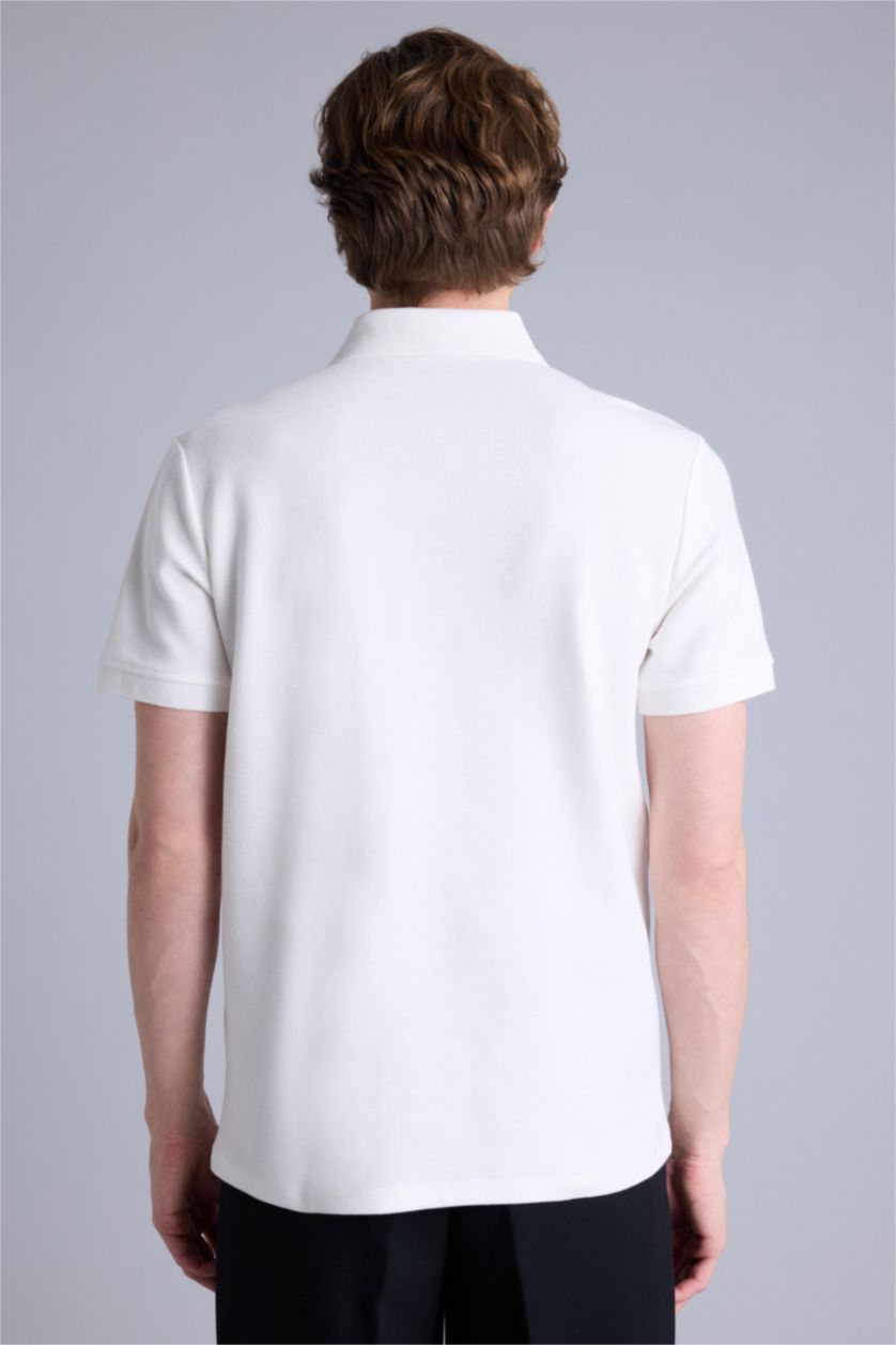 Erkek Ekru Regular Fıt Polo Yaka Kısa Kollu Polo Tişört