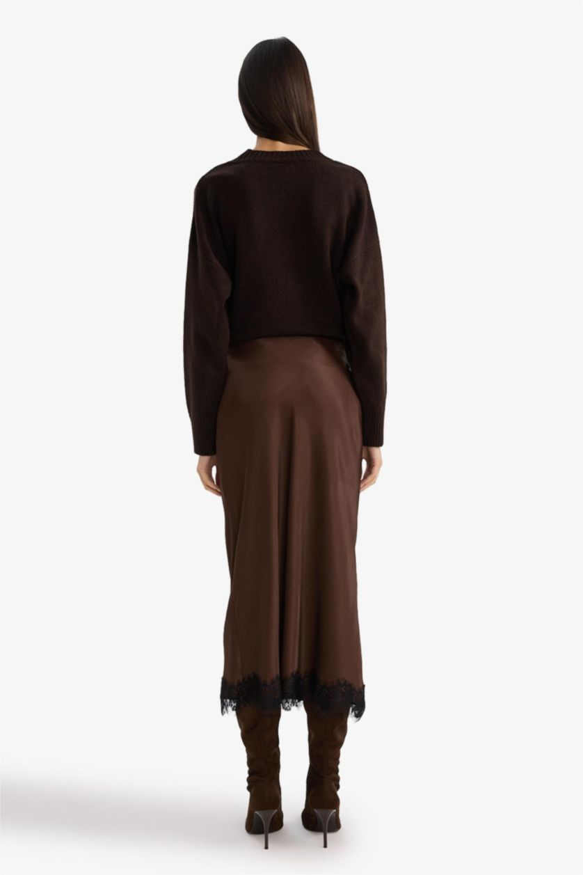 Әйелдерге Қоңыр қалам белдемше орташа ұзындық Тоқылған юбка