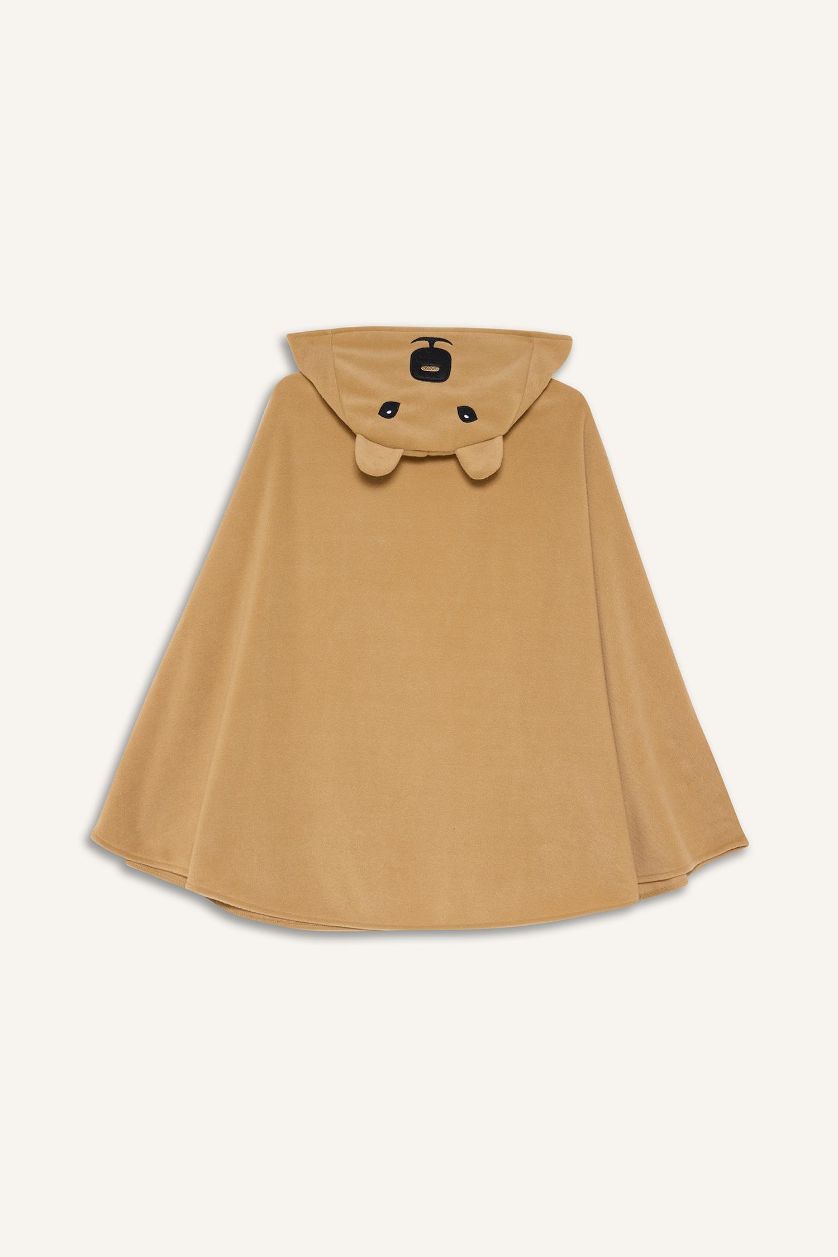 Erkek Çocuk - Genç Erkek Kahve Kapüşonlu Polar Pelerin Kostüm Erkek Çocuk