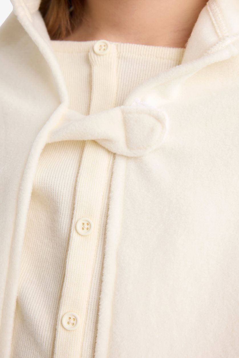 Kız Çocuk - Genç Kız Ekru Kapüşonlu Polar Pelerin Kostüm Kız Çocuk