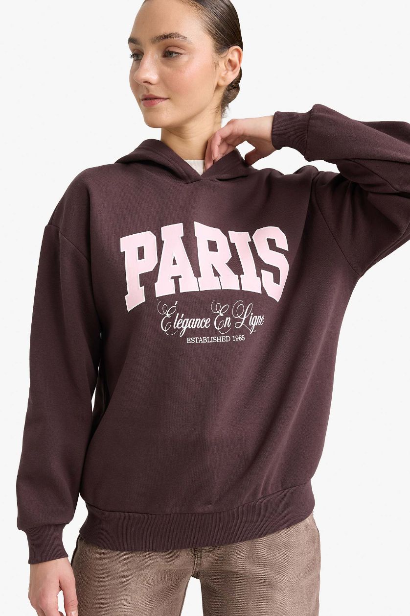 WOMAN Brown Relax Fit Puff Print Long Sleeve Sweatshirt