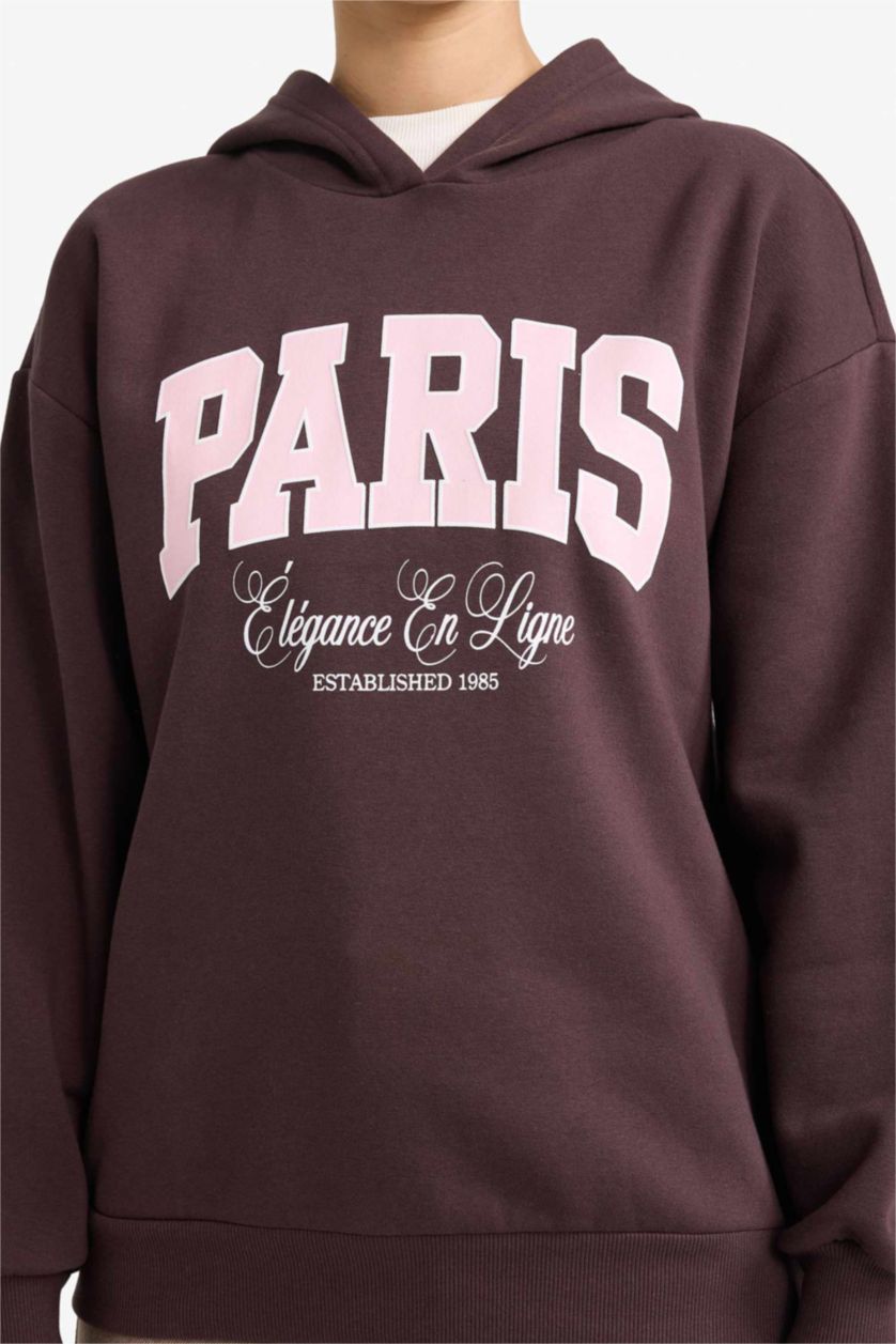 WOMAN Brown Relax Fit Puff Print Long Sleeve Sweatshirt