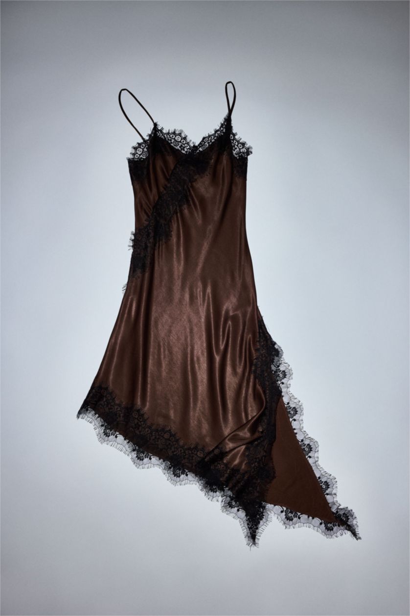 WOMAN Brown V-Neck Satin Sleeveless Midi Dress