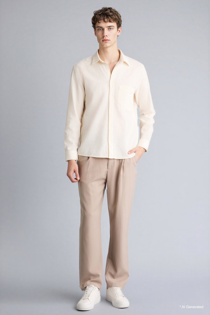 Men Ecru 100% Cotton Shirt