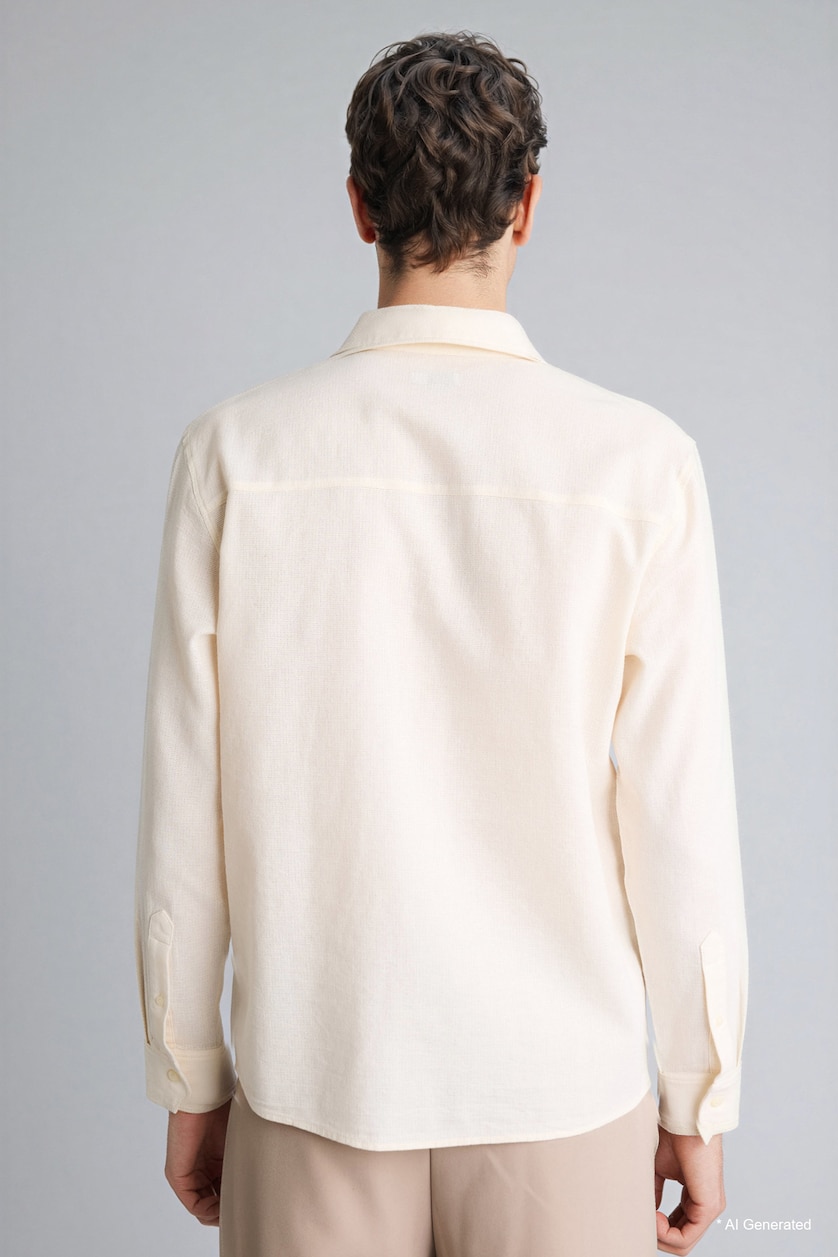 Men Ecru 100% Cotton Shirt