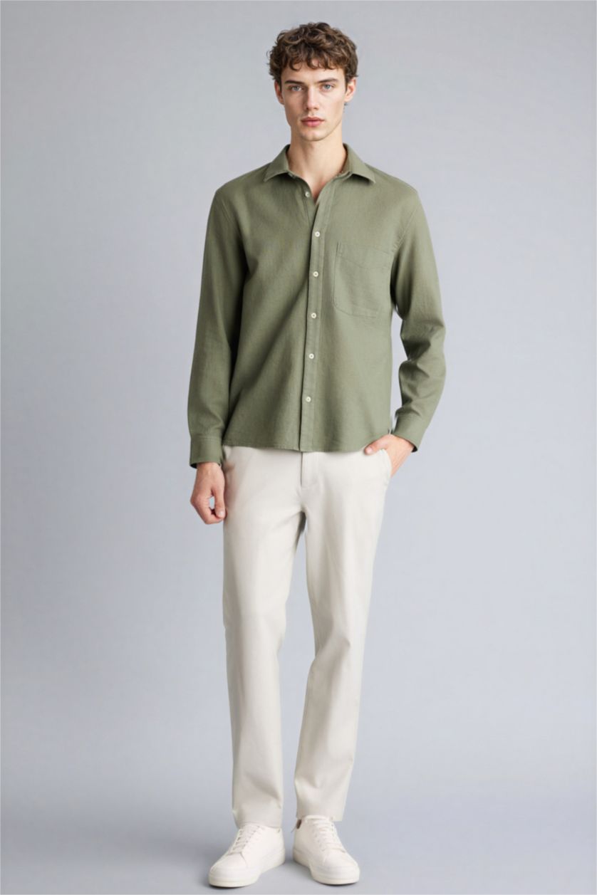 Erkek Haki %100 Pamuk Gömlek