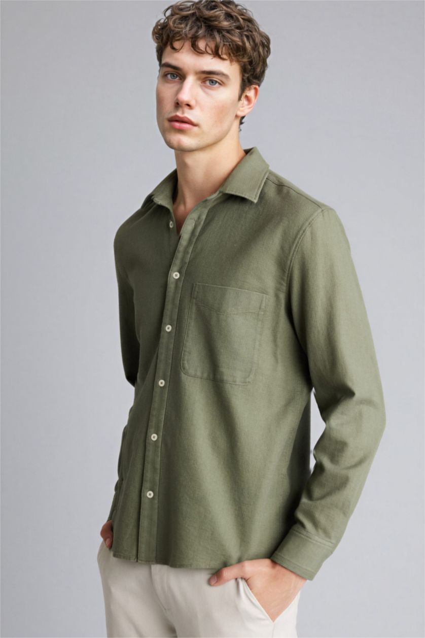 Erkek Haki %100 Pamuk Gömlek