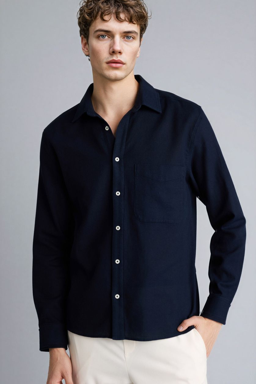 Erkek Lacivert %100 Pamuk Gömlek