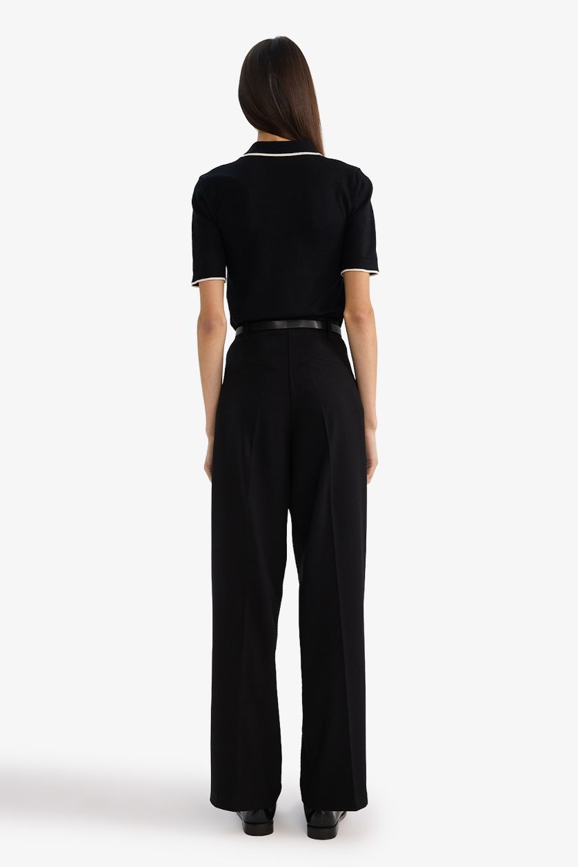 نساء أسود بنطرون قصة مستقيمة برجل عادي وخصر عادي