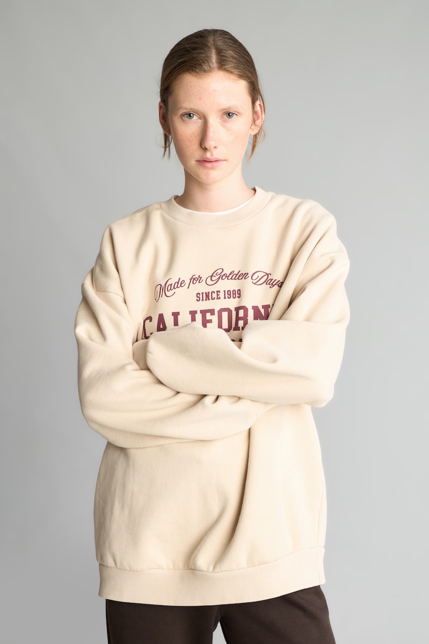 نساء بيج Oversize Fit Thick Sweatshirt Fabric Sweatshirt