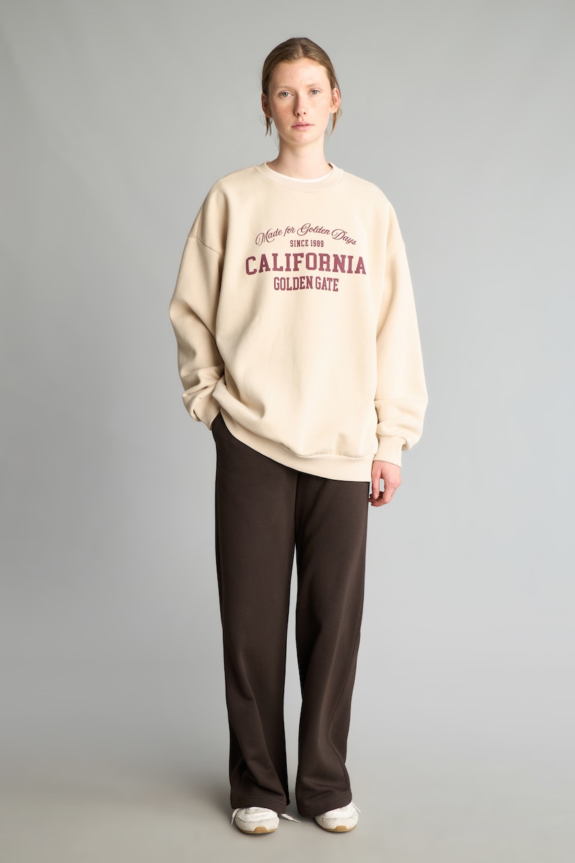 نساء بيج Oversize Fit Thick Sweatshirt Fabric Sweatshirt
