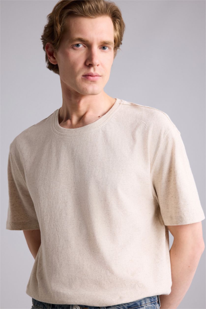 رجال اللون الرملي تيشيرت نص رن قصة عادية وياخة مستديرة