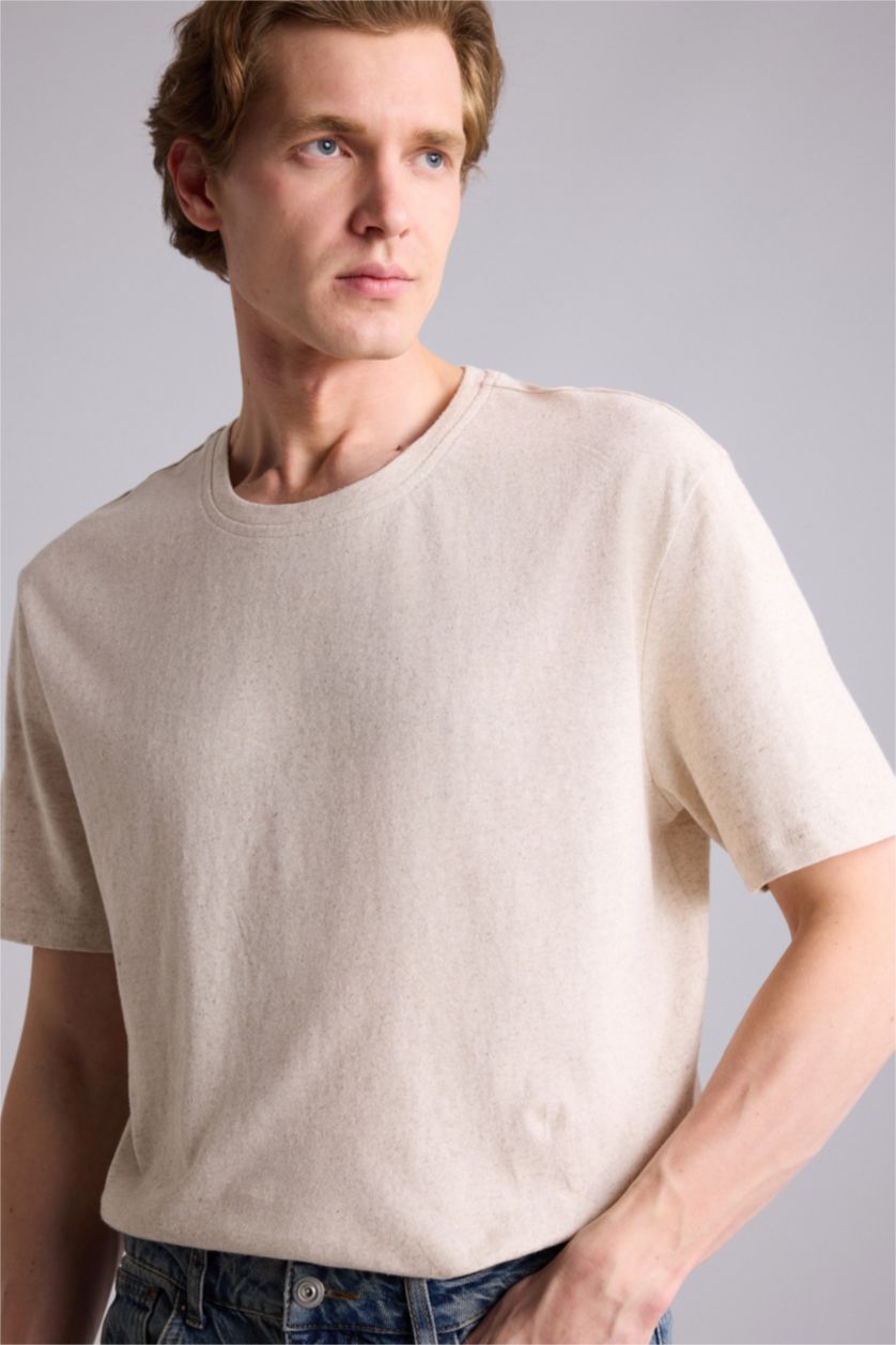 رجال اللون الرملي تيشيرت نص رن قصة عادية وياخة مستديرة