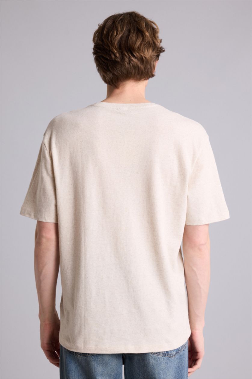 رجال اللون الرملي تيشيرت نص رن قصة عادية وياخة مستديرة