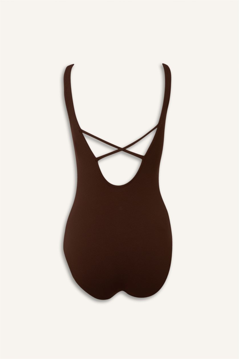 Kadın Kahve Regular Fıt Dokulu Mayo