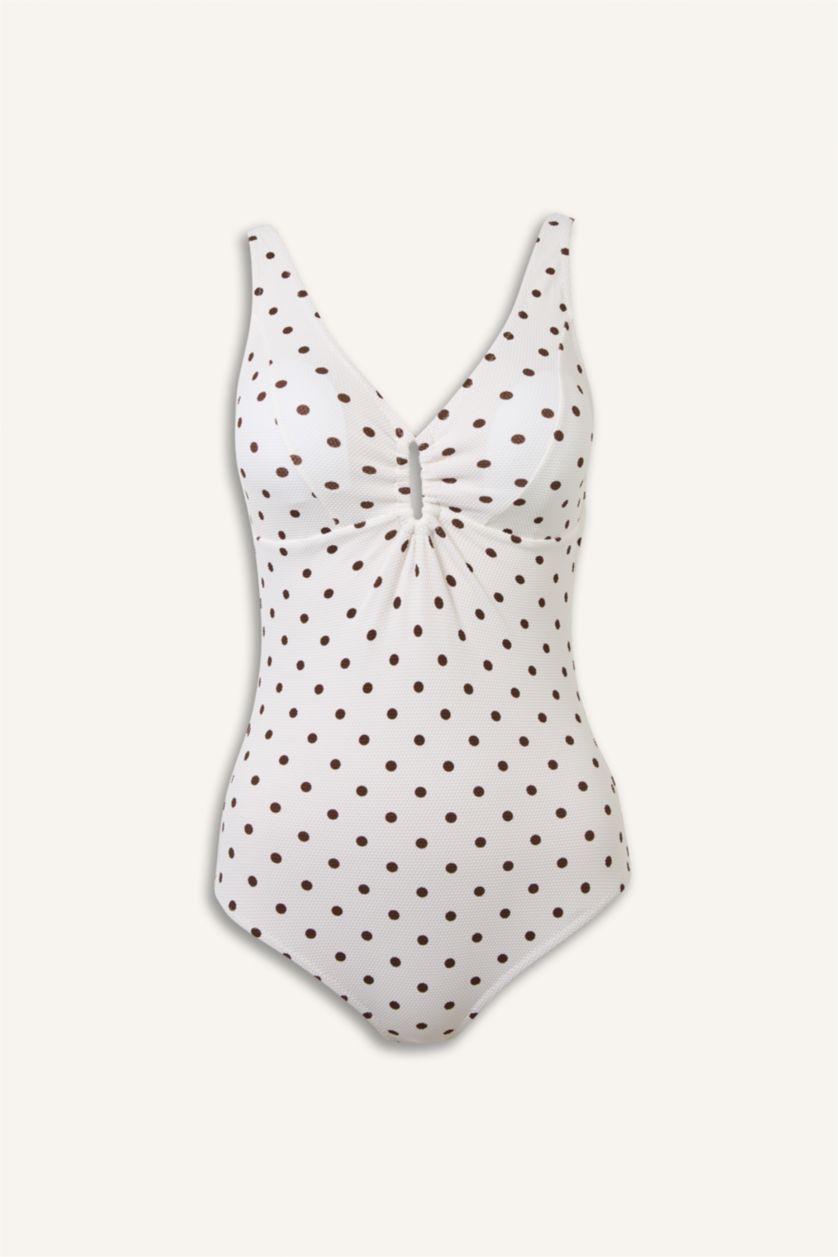 Kadın Kahve Regular Fıt Puantiyeli Mayo