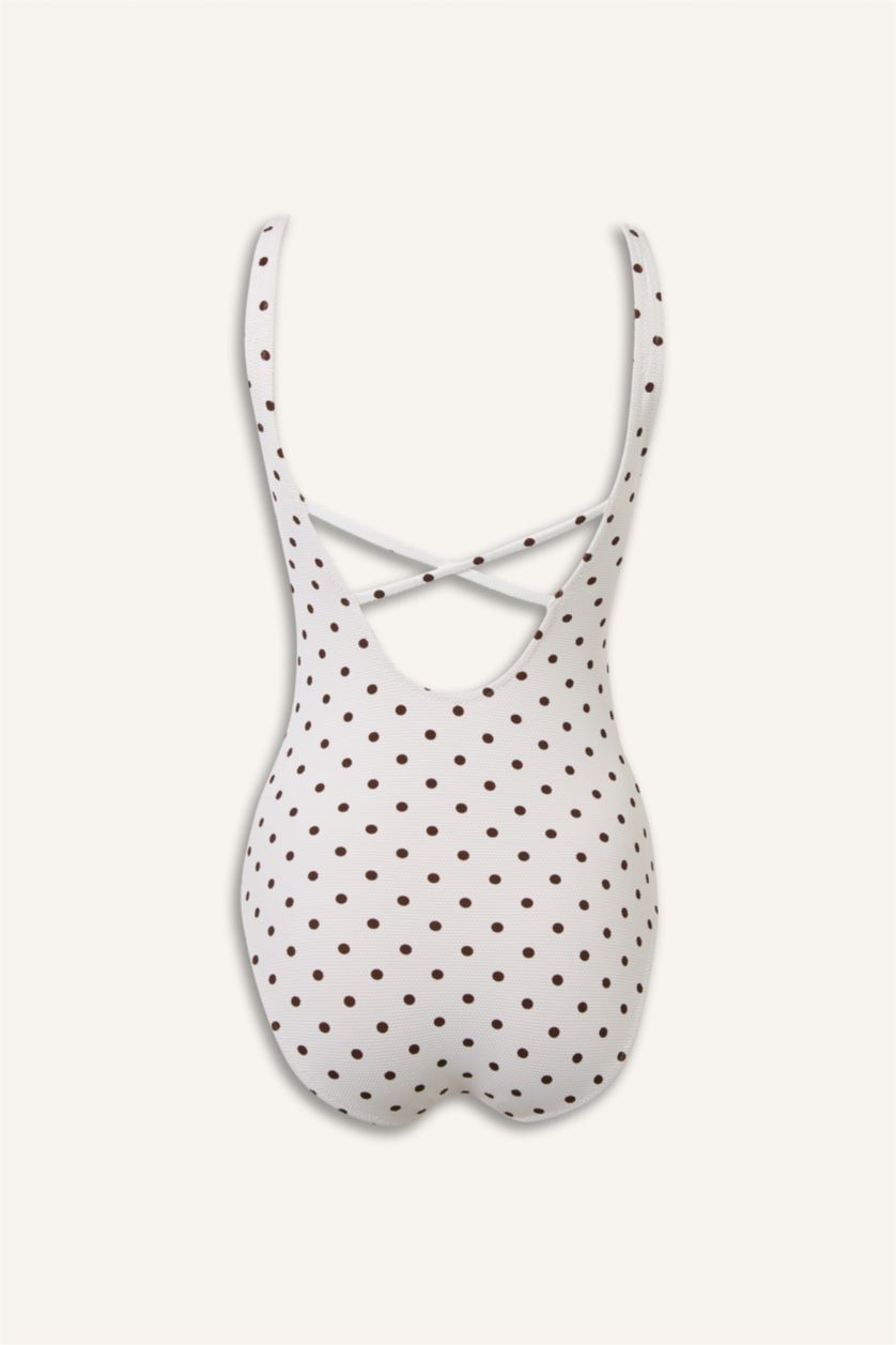 Kadın Kahve Regular Fıt Puantiyeli Mayo