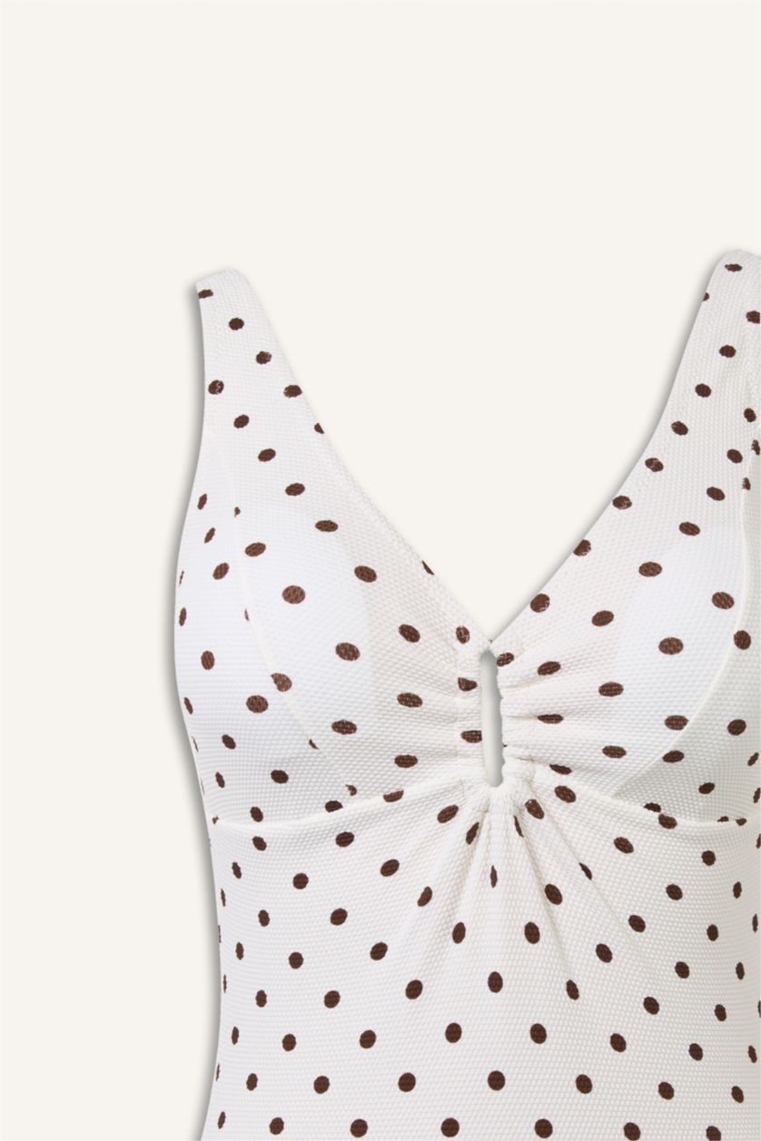 Kadın Kahve Regular Fıt Puantiyeli Mayo