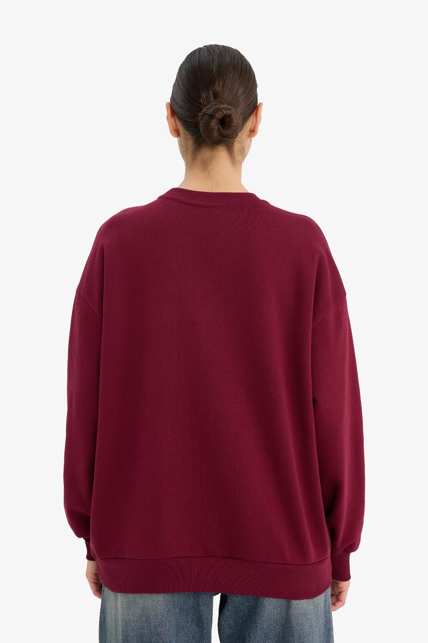 Woman Bordeaux Oversize Printed Long Sleeve Sweatshirt