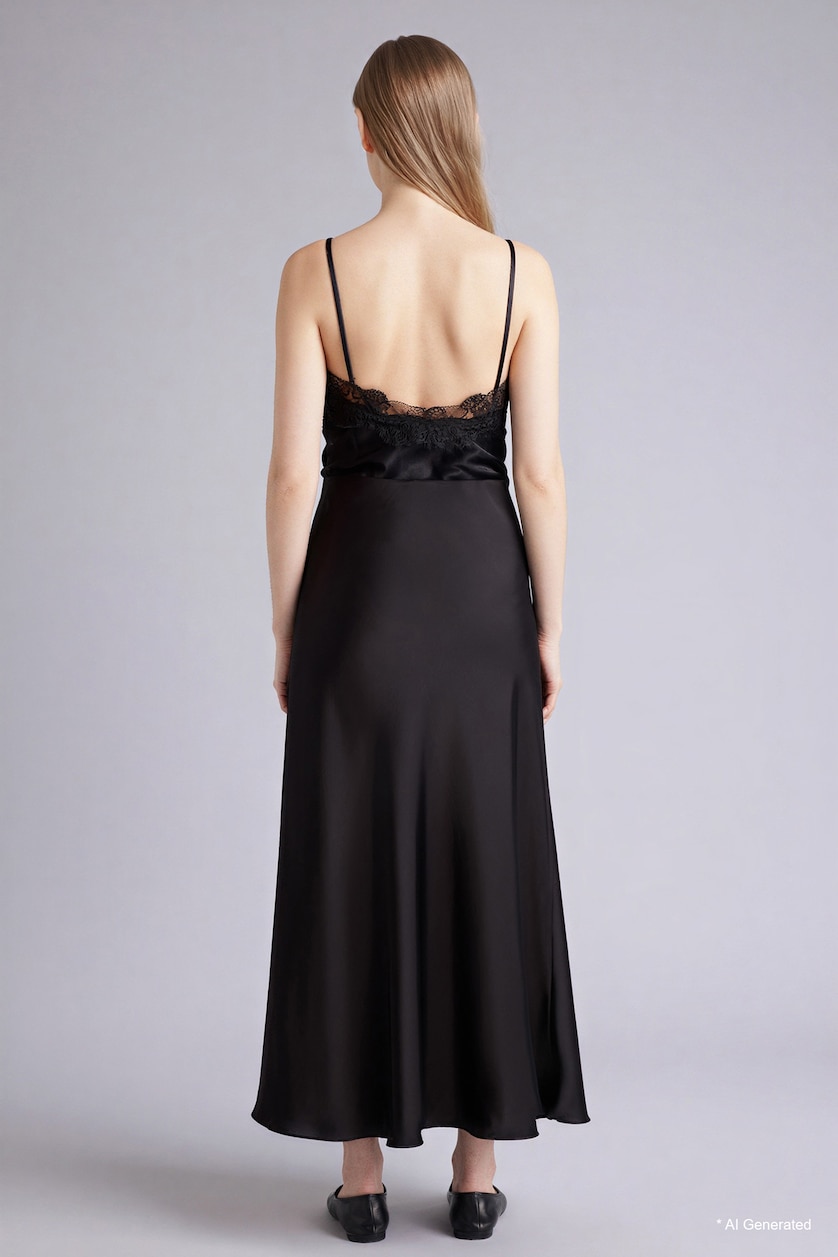 WOMAN Black A Cut Satin Normal Waist Midi Skirt