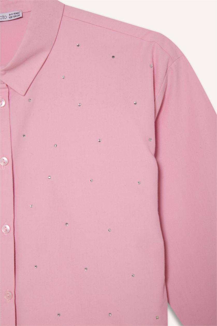 Kız Çocuk - Genç Kız Pembe Kız Çocuk Poplin Gömlek