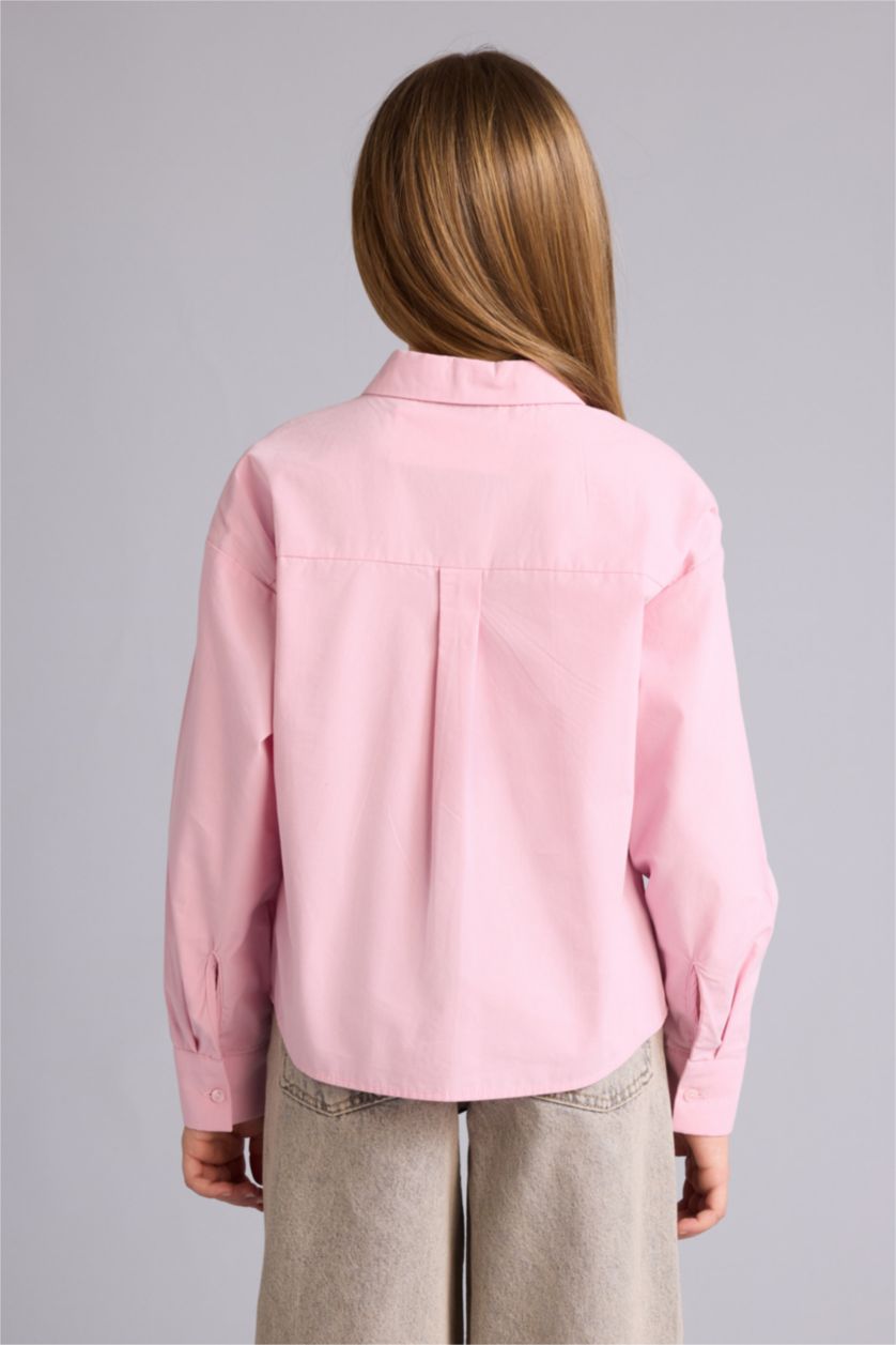 بناتي زهري قميص بناتي كم طويل بوبلين قصة عادية