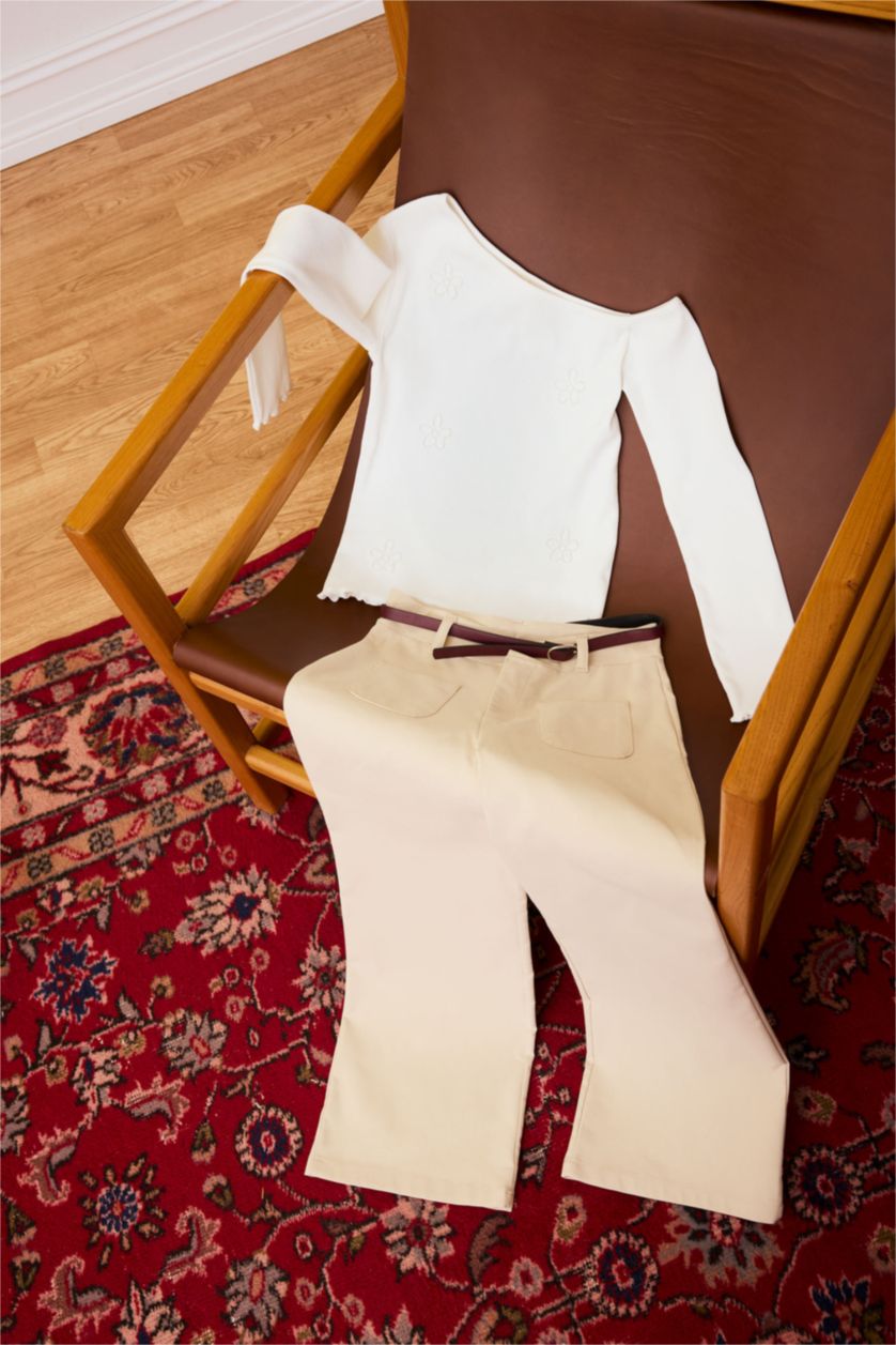 Kız Çocuk - Genç Kız Bej Wıde Leg Pantolon Kız Çocuk