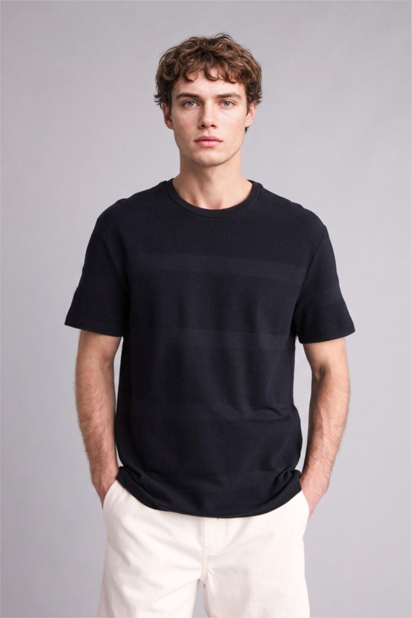 Erkek Lacivert Regular Fit Kısa kollu Tişört