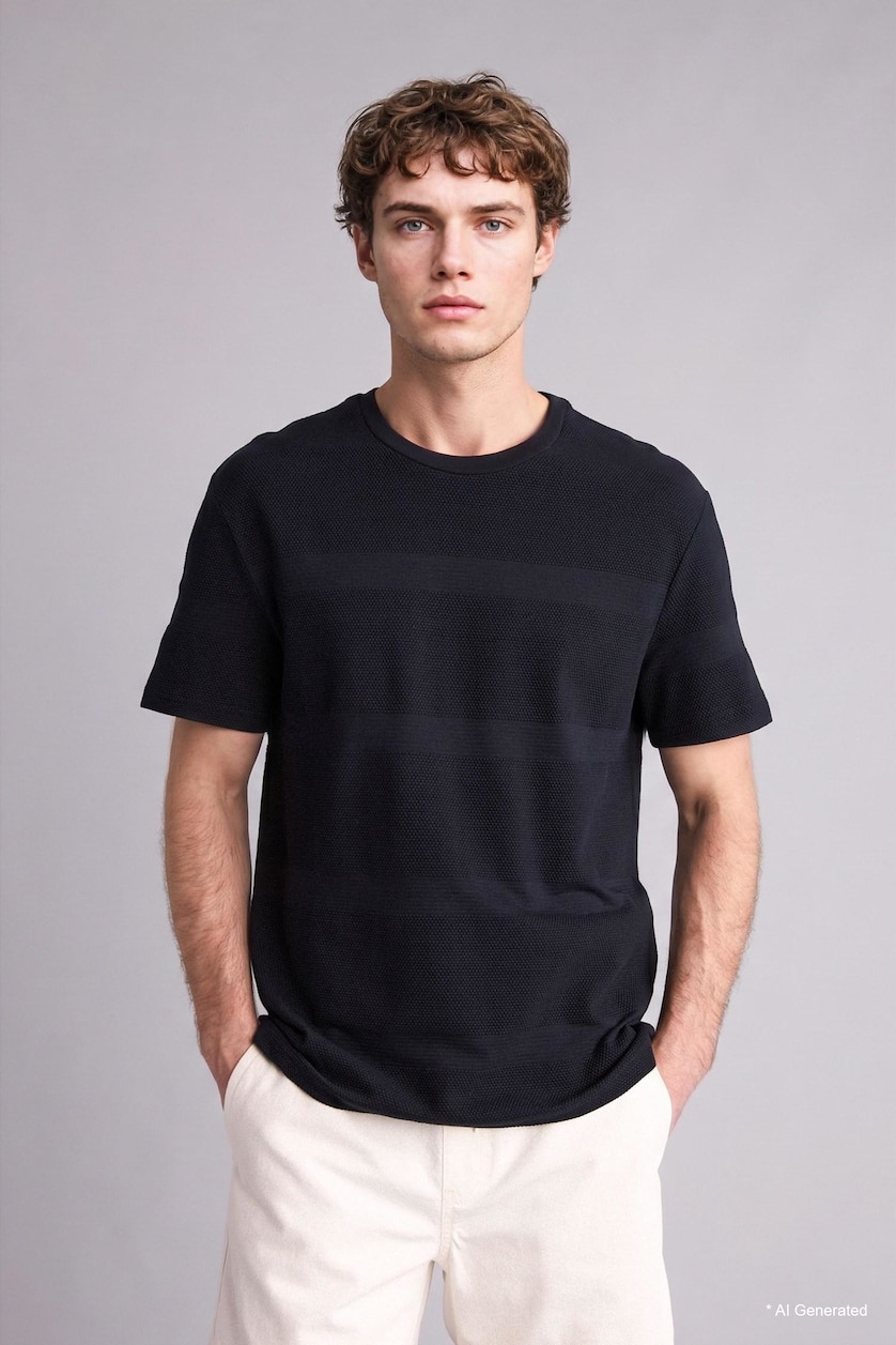 Men NAVY Regular Fit Crew Neck Short Sleeve T-Shirt