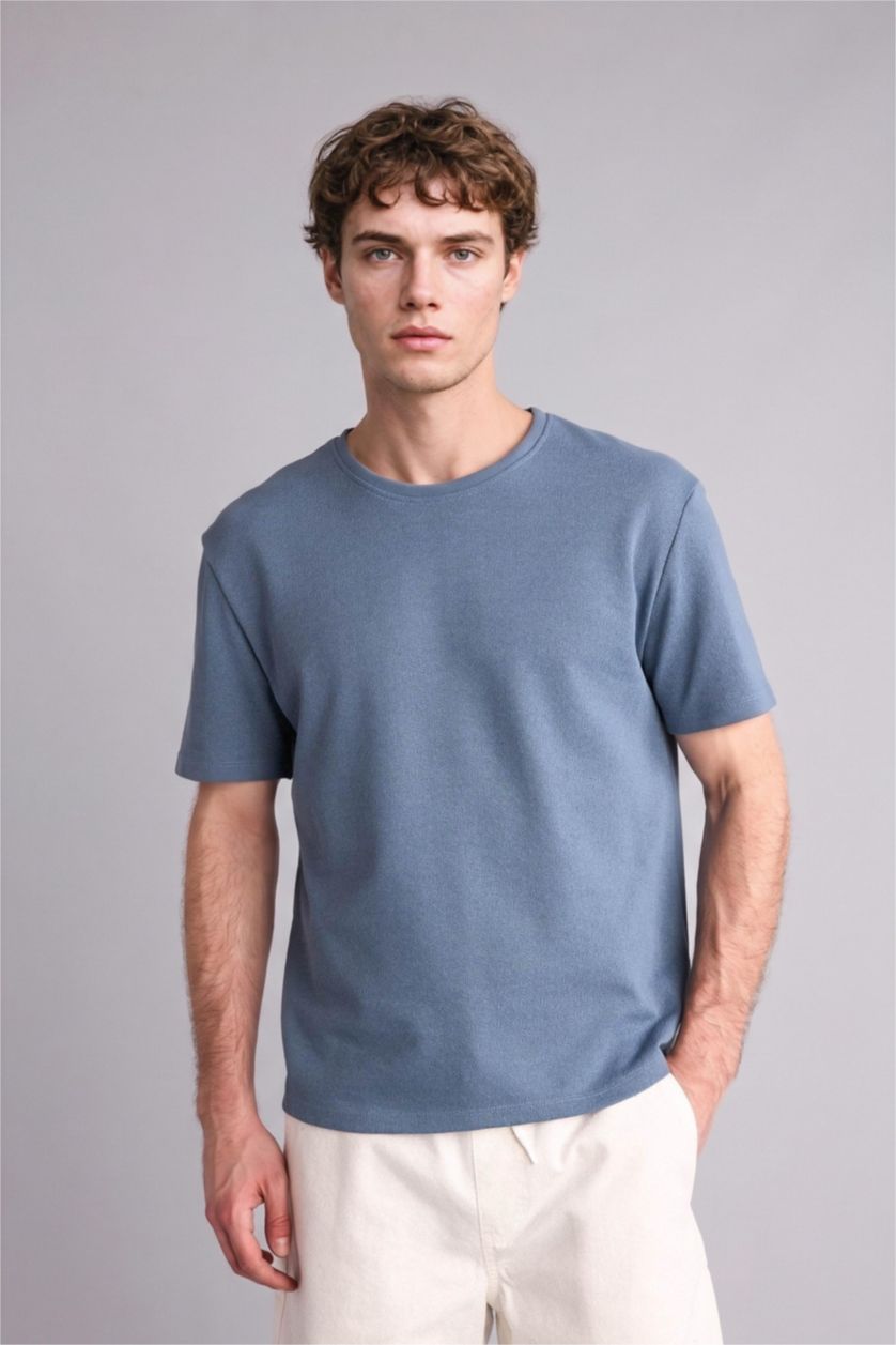 Erkek Açık İndigo Regular Fit Kısa kollu Tişört