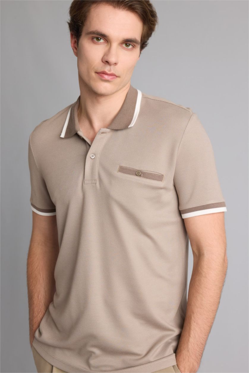 Men Beige Regular Fit Short Sleeve Polo T-Shirt