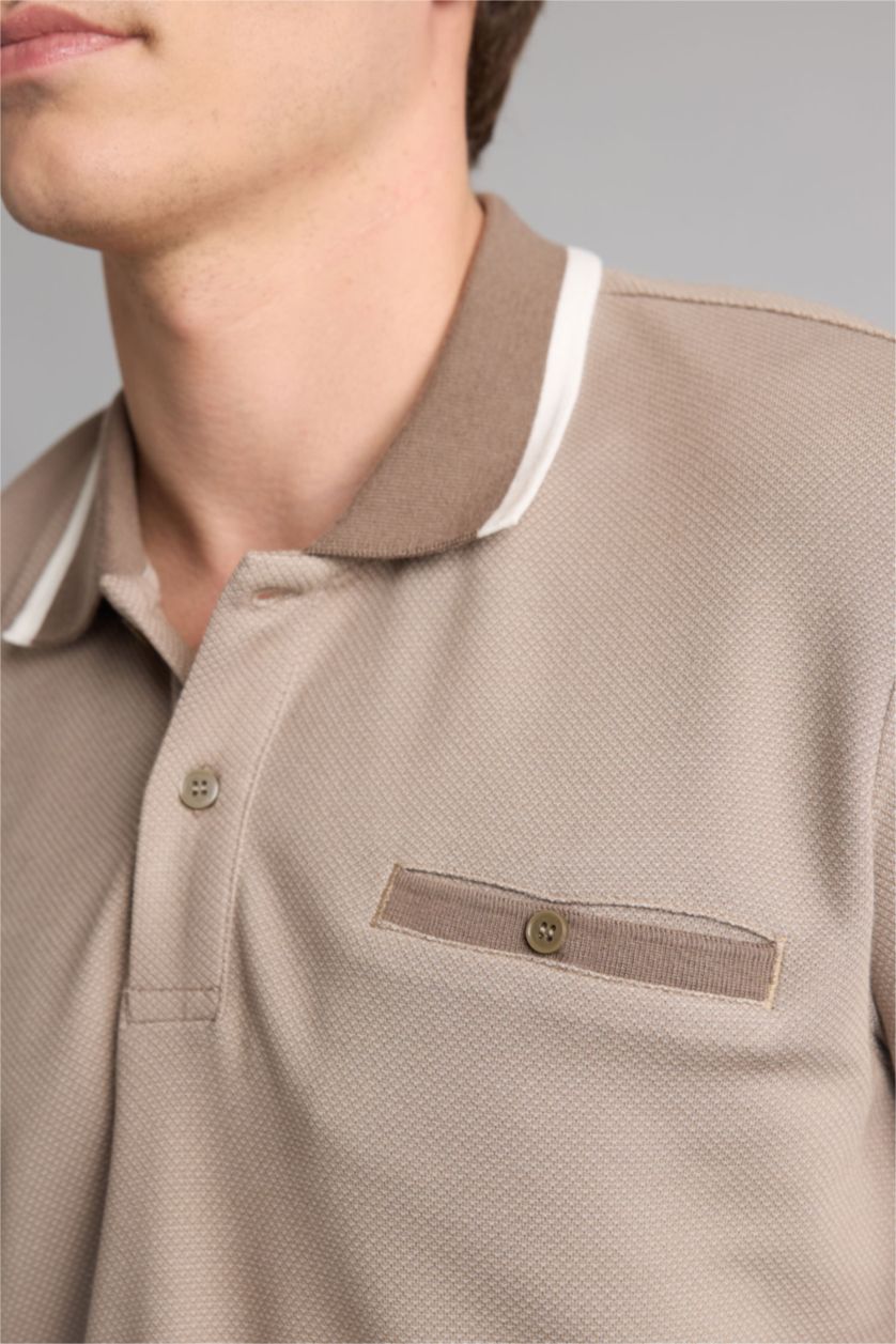 Men Beige Regular Fit Short Sleeve Polo T-Shirt