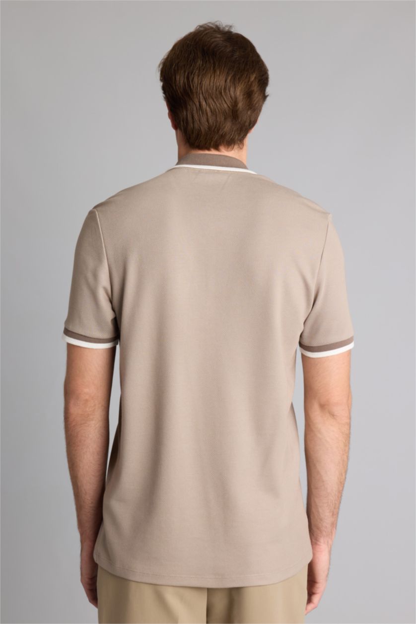 Men Beige Regular Fit Short Sleeve Polo T-Shirt