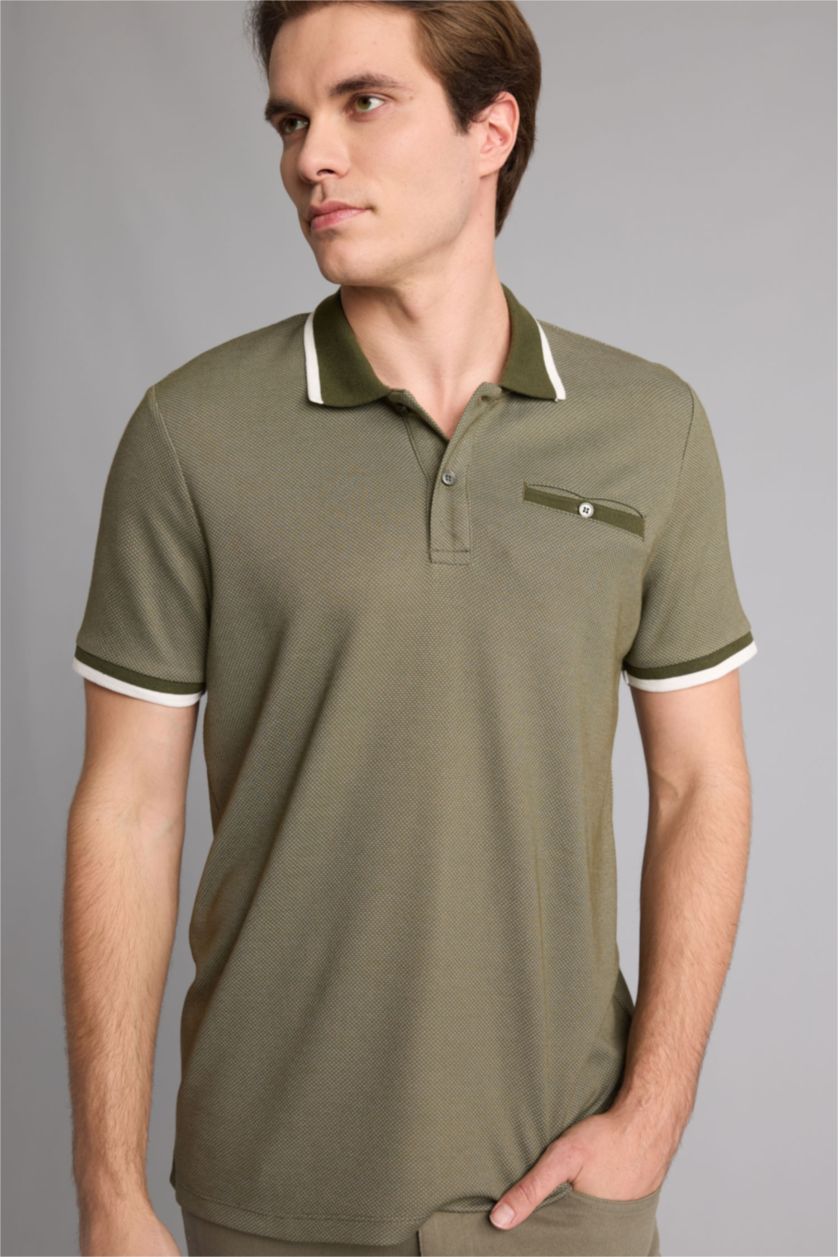 Men Light Khaki Regular Fit Short Sleeve Polo T-Shirt