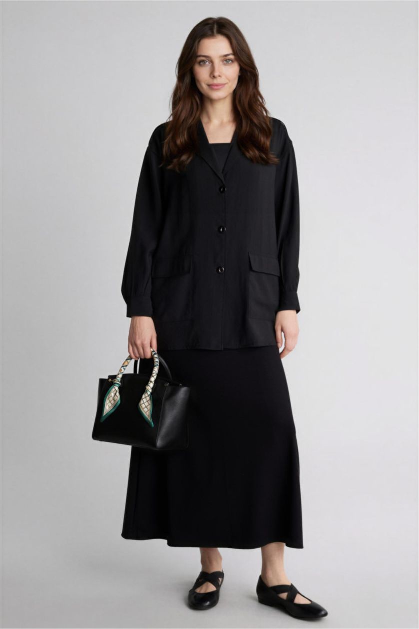 WOMAN Black Relax Fit Woven Striped Long Sleeve Tunic