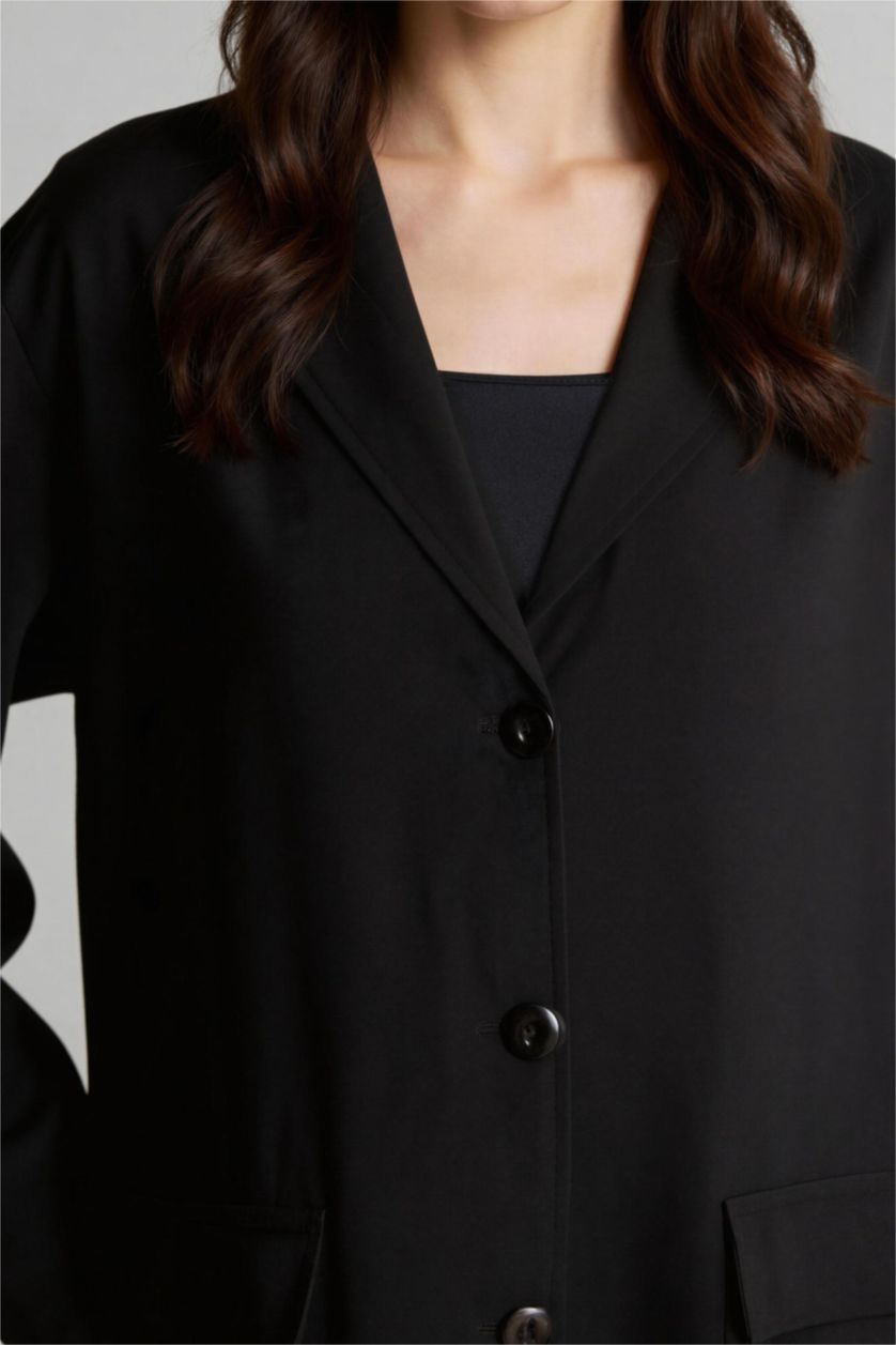 WOMAN Black Relax Fit Woven Striped Long Sleeve Tunic