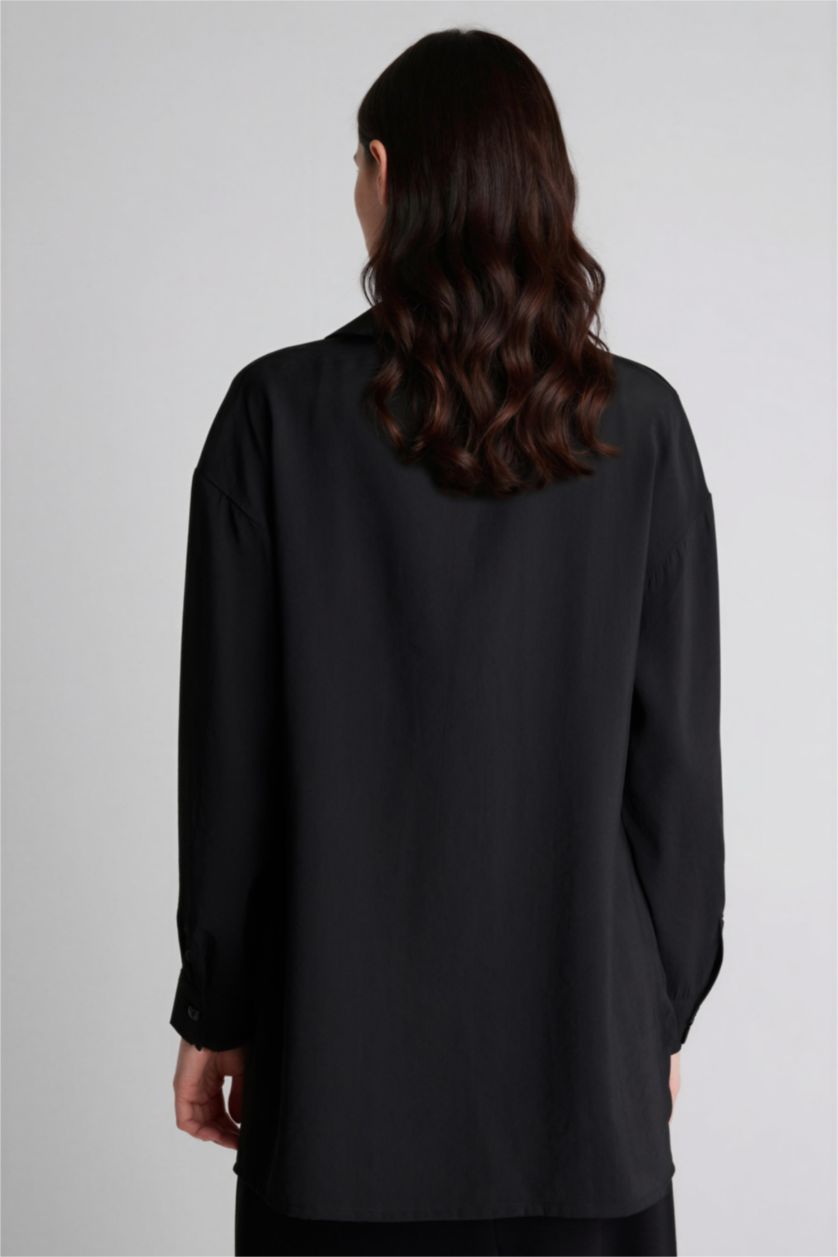 WOMAN Black Relax Fit Woven Striped Long Sleeve Tunic