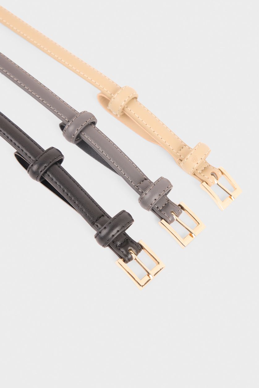 Kadın Karma Kadın Dikdörtgen Toka Suni Deri 3'lü Klasik Kemer