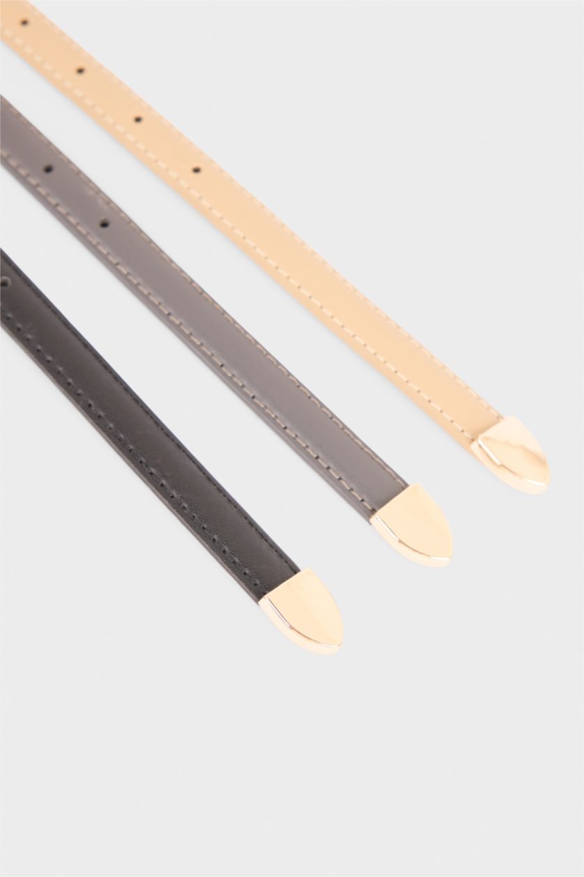 Kadın Karma Kadın Dikdörtgen Toka Suni Deri 3'lü Klasik Kemer