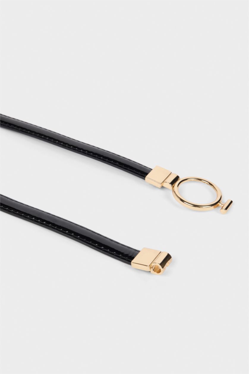 Kadın Siyah Kadın Oval Toka Suni Deri Klasik Kemer