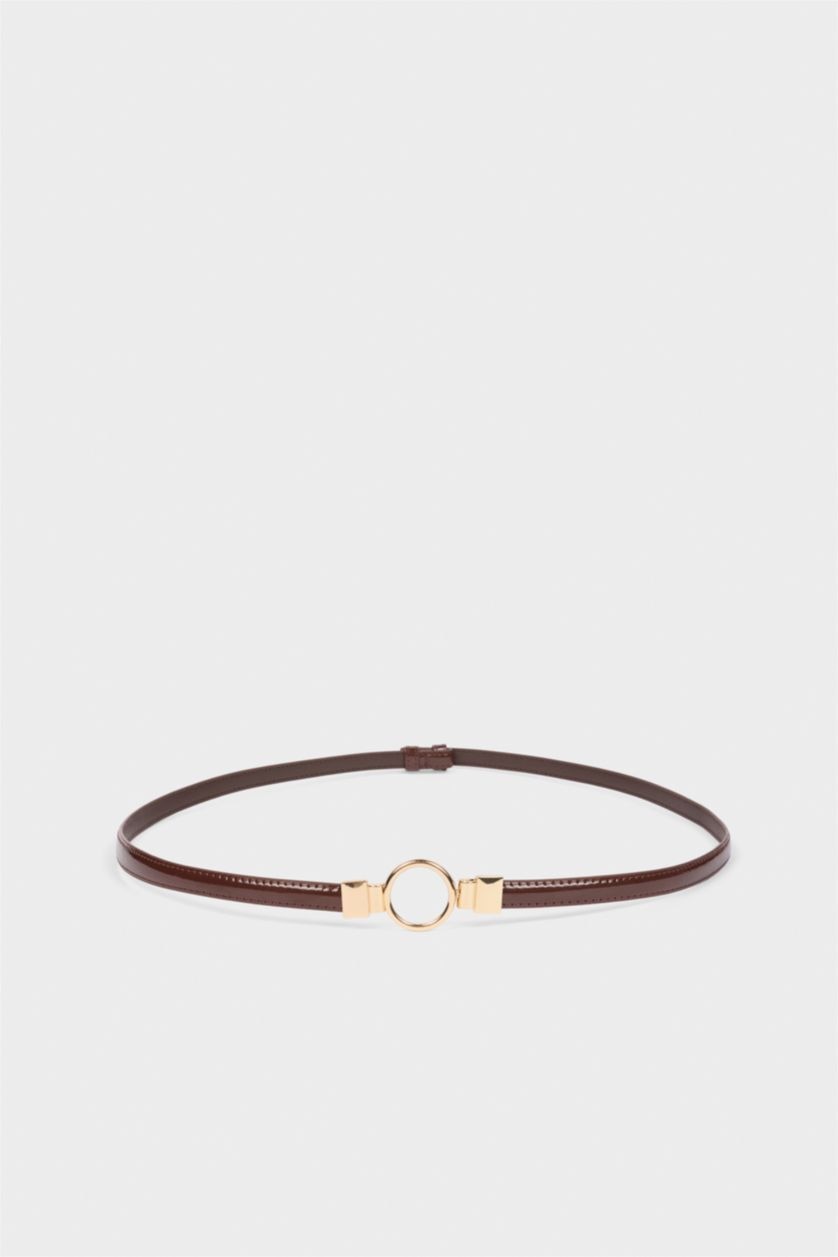 Kadın Koyu Kahve Kadın Oval Toka Suni Deri Klasik Kemer