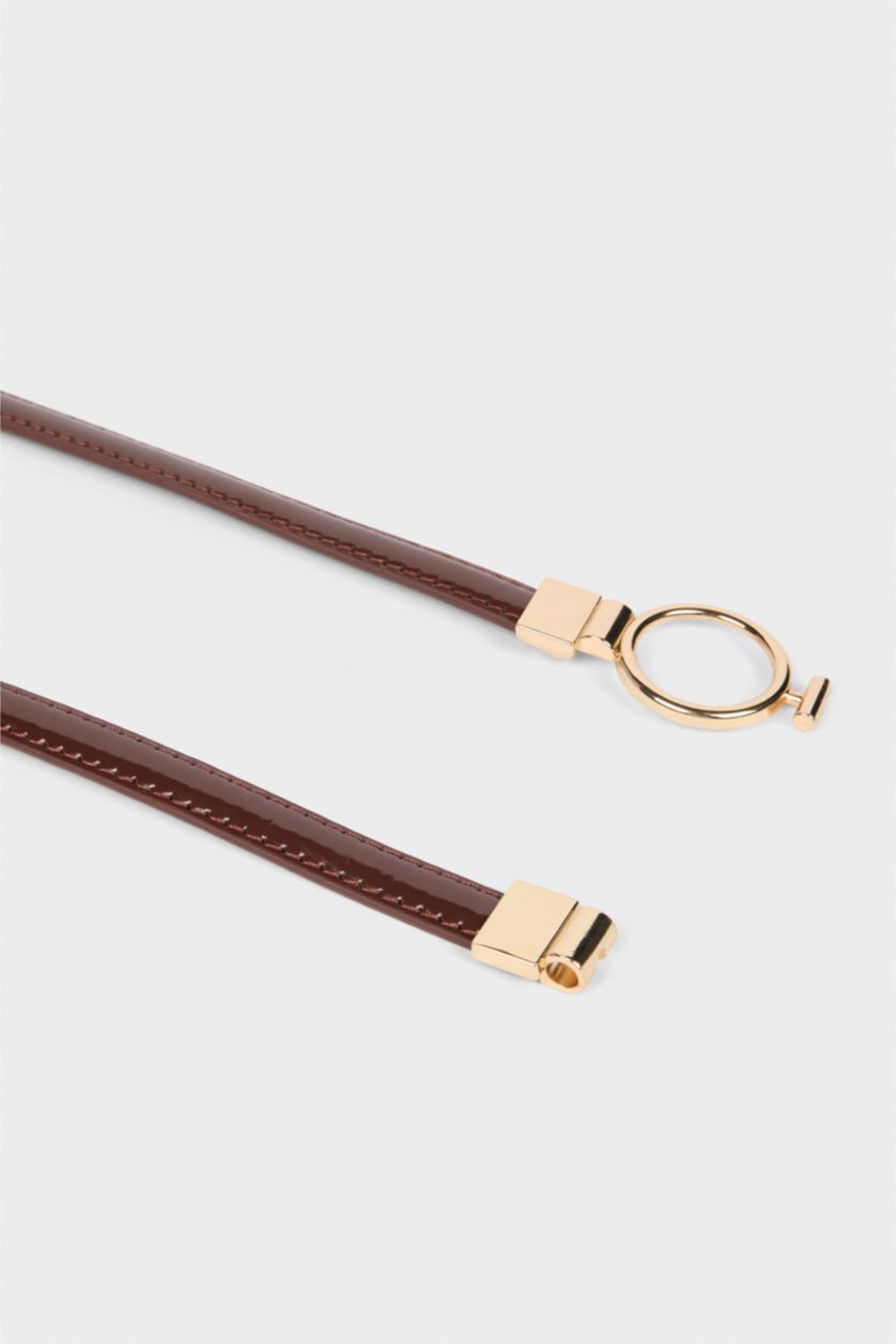 Kadın Koyu Kahve Kadın Oval Toka Suni Deri Klasik Kemer