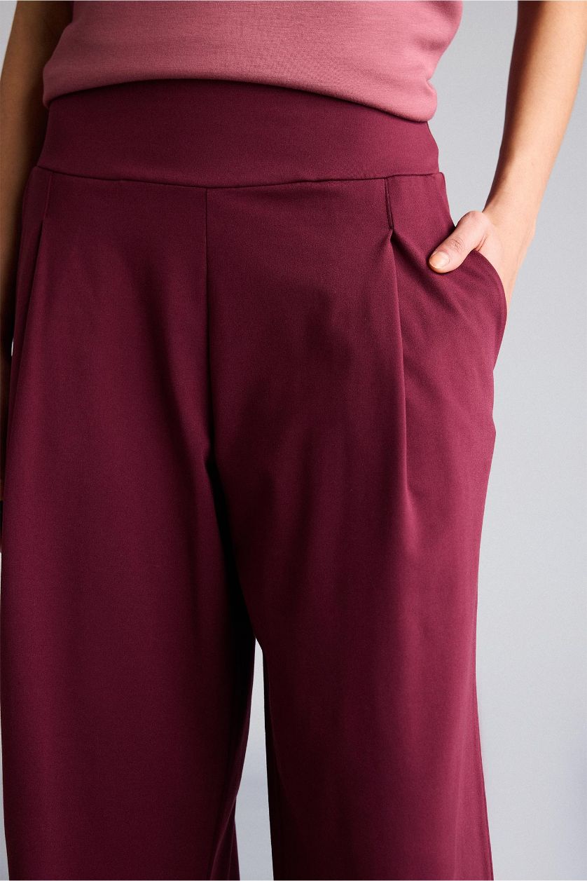 Kadın Bordo Wide Leg Cepli Geniş Paça Beli Lastikli Uzun Sporcu Pantolon