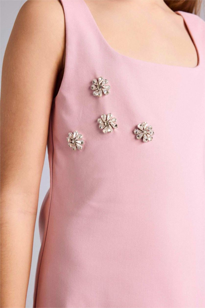 Kız Çocuk - Genç Kız Pembe Taş Detaylı Askılı Elbise Kız Çocuk