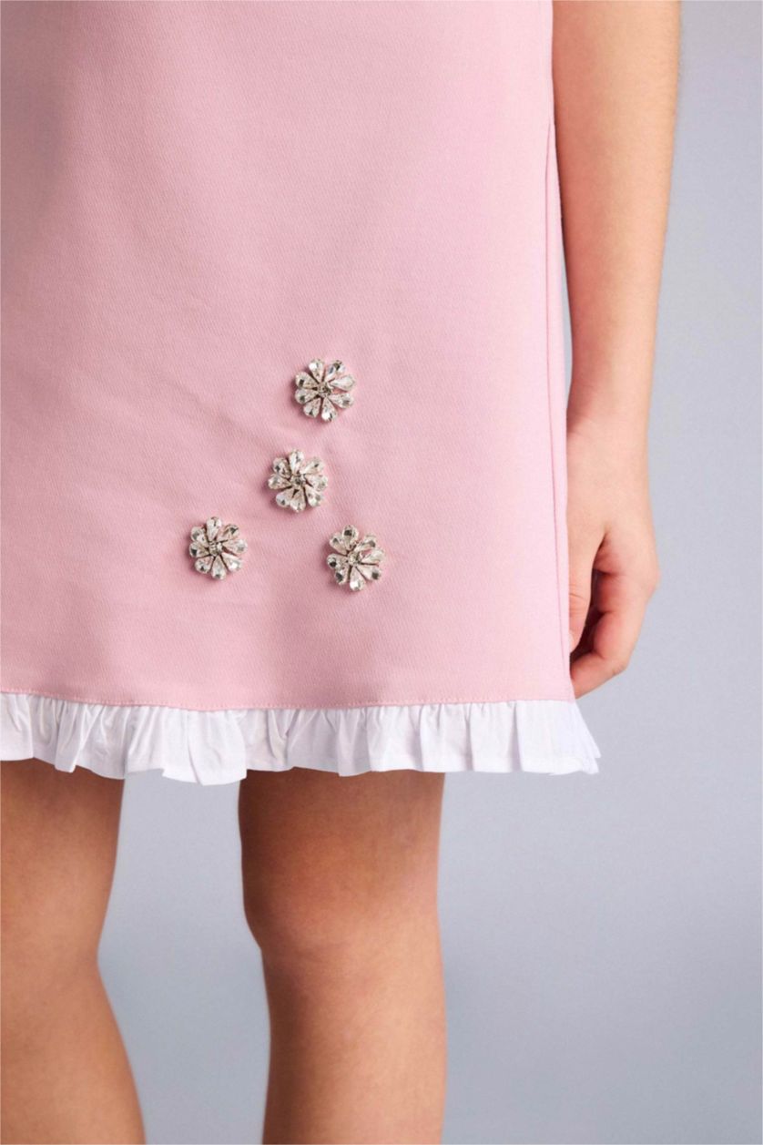 Kız Çocuk - Genç Kız Pembe Taş Detaylı Askılı Elbise Kız Çocuk