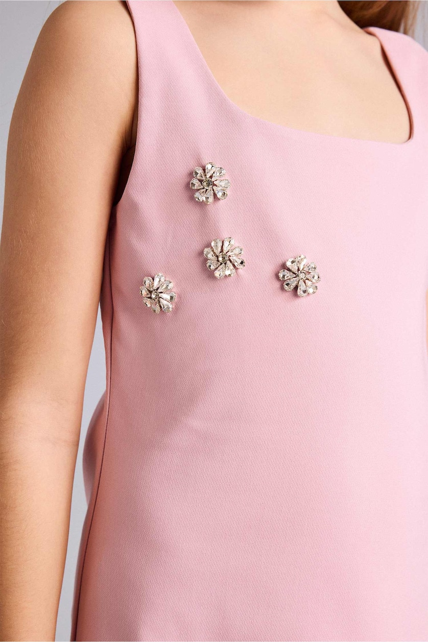 GIRLS & TEENS Pink Girl Strappy Stone Details Dress